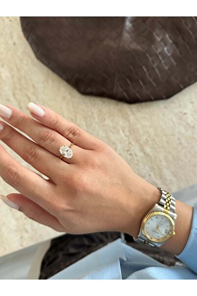 venti design studio Oval Mozanit Taş 925 Ayar Gümüş Kadın Yüzük