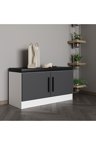 Minar Kale Ayakkabılık Minderli Beyaz Antrasit