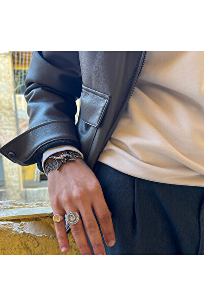 Mihenkler Jewelery Erkekler için El Yapımı 925 Ayar Gümüş Baykuş Motifli Yüzü...