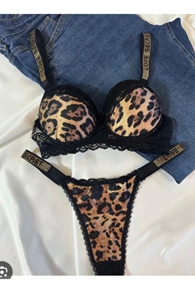 KIZIL GECE leopar taşlı Südyen takımı