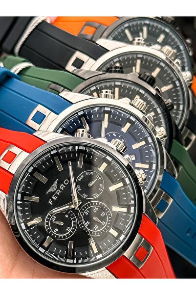 FERRO Sports Men's Wristwatch, Functions Active, Red Silicone Cord, in Stylis...