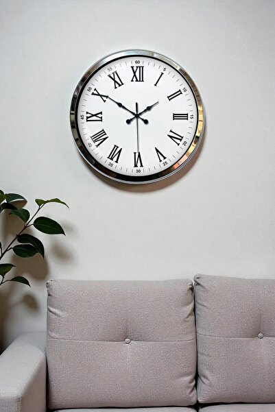 Cetiner Group 40 cm Metal Modern Wall Clock with Chrome Roman Numerals
