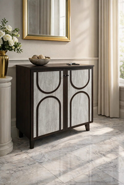 MARIA HOMES Modern Malaysian Shoe Cabinet 2-Door Storage Organizer Brown Grey...