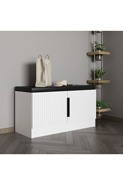 Minar Kale Ayakkabılık Minderli Beyaz Mebran Çizgili Beyaz