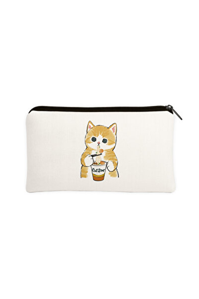 Hayali Şeyler Noodle Yiyen Kedi Desenli Kalemlik & Makyaj Çantası – Çok Amaçl...