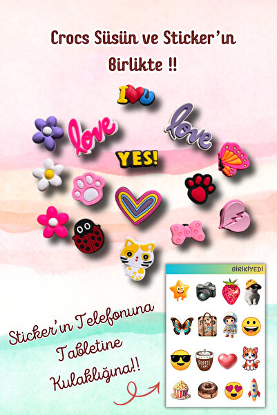 Crocs 15' Li Set Jibbitz Terlik Süsü Çiçek,Kalp,Kelebek