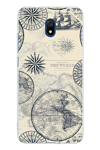 TechTree حافظة سيليكون مطبوعة بخريطة العالم والبوصلة متوافقة مع Redmi 8A