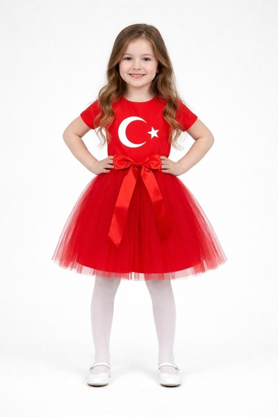 Nacar 23 Nisan 29 Ekim Gösteri Kıyafeti Kız Çocuk Türk Bayraklı Tişört & Tütü...