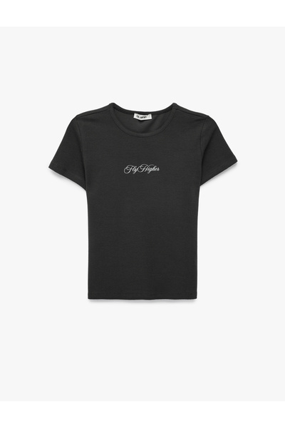 Koton Slim Fit Short Sleeve Crew Neck T-Shirt with Angel Print on the Back