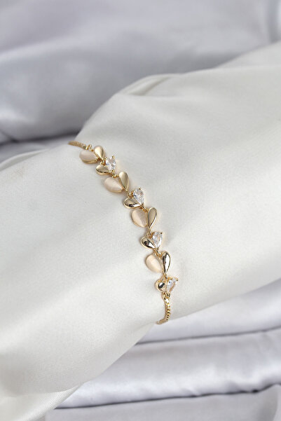 Twin Store Gold Color Zircon Stone Row Drop Model Women's Bracelet with Lift ...