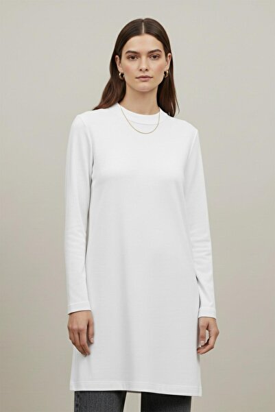 Puane Women's Straight Cut Long Sleeve Tunic Ecru 40021