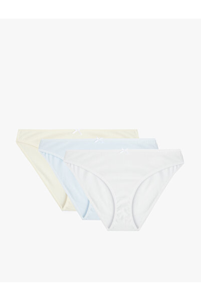 Koton Cotton Multi-Colored Ribbon Detailed 3-Piece Brief Panties Set