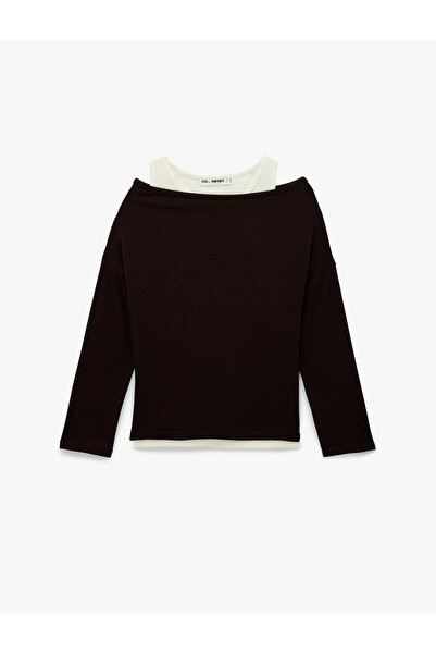 Koton Μακρυμάνικο μπλουζάκι με λεπτή εφαρμογή, ασύμμετρο γιακά και λεπτομέρει...