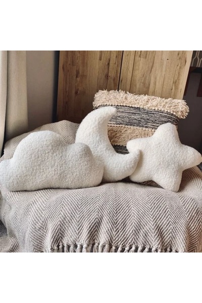emta tasarım bulut ay yıldız 3 lü set welsoft peluş kuzu tüyü yastık dekorati...