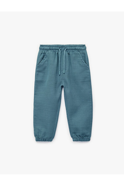 Koton Pantaloni jogger basic din țesătură de muselină din bumbac, cu șireturi...