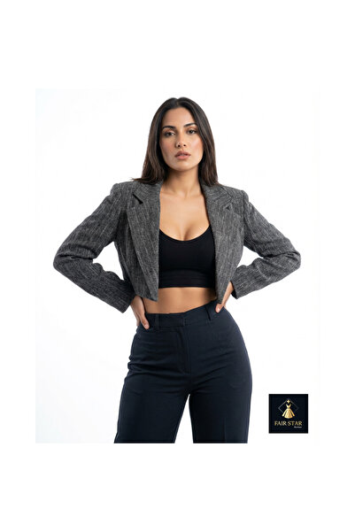 Quzu Kruvaze Kaşe Crop Ceket