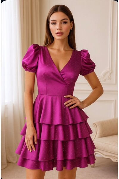 Divin store Elegant magenta dress with Ruffled