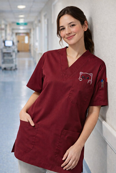 mirach Широкий крій Pawline Premium Scrubs Форма Мила кішка з вишивкою Розкіш...