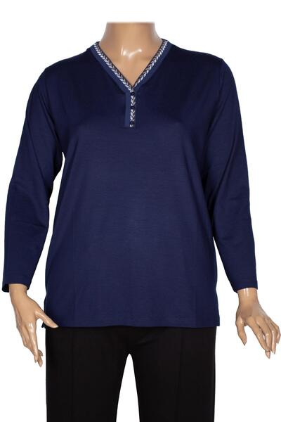 Pıtırcık Cimariva Women's Öykü Large Size V-Neck Knitwear Detailed Navy Blue ...