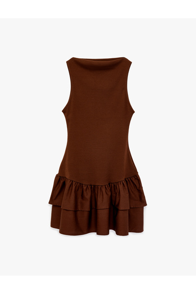 Koton Sleeveless Crew Neck Cotton Layered Flounce Mini Dress