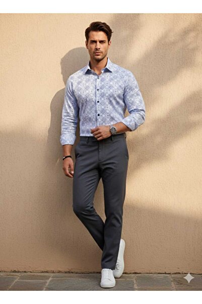 Louis Fabel Asymmetrical Patterned Long Sleeve Men's Shirt