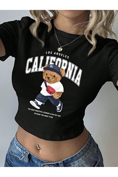PALPİTO Γυναικείο μπλουζάκι California Bear με στάμπα και λαιμόκοψη ποδηλάτου...