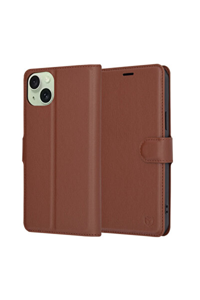 Techsuit iPhone 15 Plus Leather Folio, brown