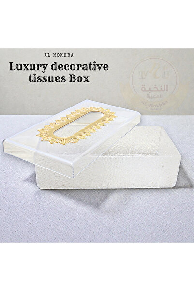 Al Nokhba Modern Acrylic Tissue Box with Gold Design – Transparent Tissue Hol...