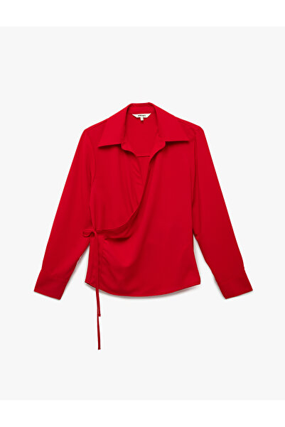 Koton Bağlama Detaylı Uzun Kollu Kruvaze Yaka Gömlek