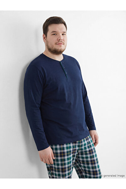 LC Waikiki Σετ ανδρικών πιτζάμες καρό σε στάνταρ μέγεθος σκούρου μπλε χρώματο...