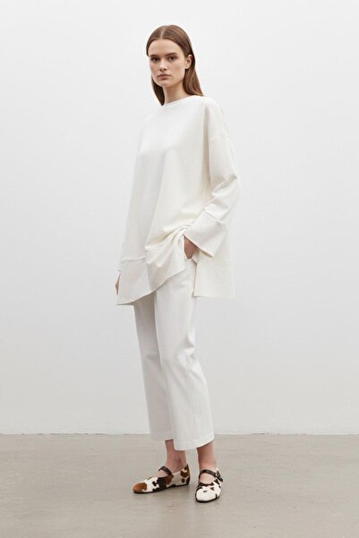 Puane Women's Crew Neck Off-Shoulder Knitted Tunic Ecru 20735