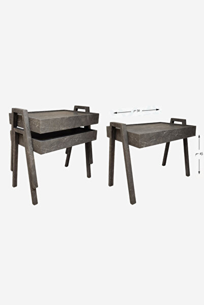 Ch Luxury 3-piece nesting wooden serving table set, modern gray stone design,...