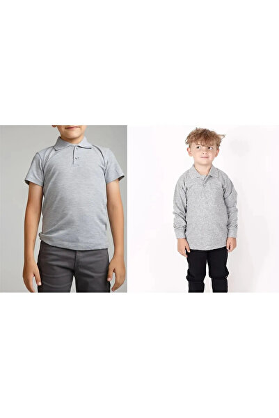 NACAR STYLİSH Παιδικό μπλουζάκι με γιακά πόλο, κοντό και μακρύ μανίκι, 2 τεμά...