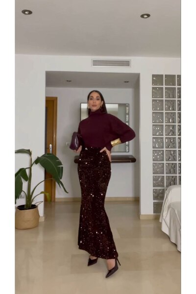 ollo fashion KADIN ARKASI YIRTMAÇLI PULPAYET ETEK