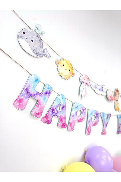 Flu Party لافتة بعبارة "عيد ميلاد سعيد" بتصميم حورية البحر الصغيرة