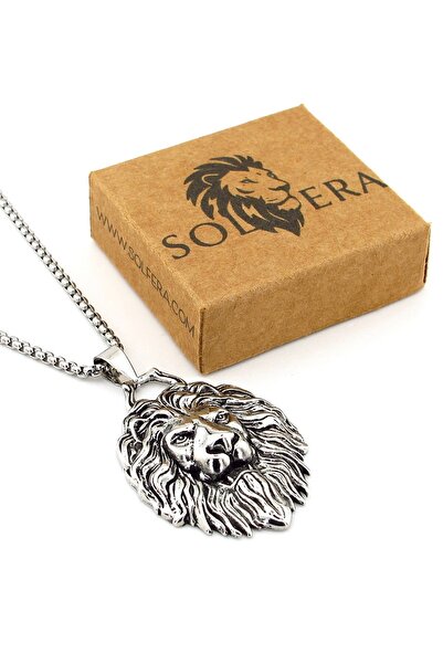 Solfera Aslan Lion Kral Paslanmaz Çelik Zincirli Metal Erkek Kolye Q1003