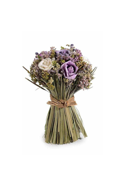 Decorer Buchet de flori artificiale alb violet 15x20.5 cm