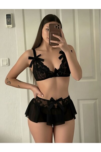 GLOWNİGHT Fiyonk Detaylı Dantelli Tül Fantezi Takım