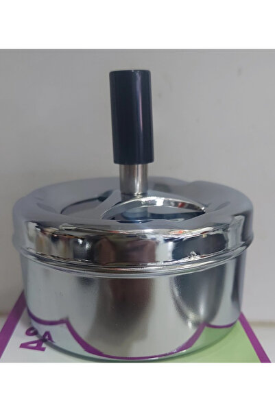 esdekor Push-Button Ashtray Load 11cm Diameter 9 cm Silver Color