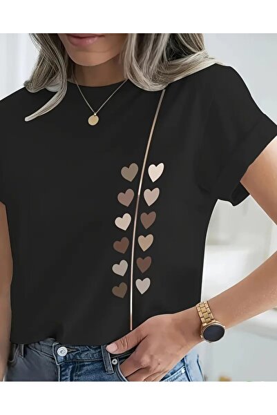 tkn your style Women's Row of Tiny Hearts Stylish Print Design Tshirt