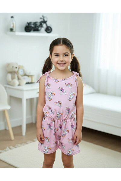 BUUFUU Summer Digital Printed Strappy Girls' Jumpsuit Dress with Elastic Waist