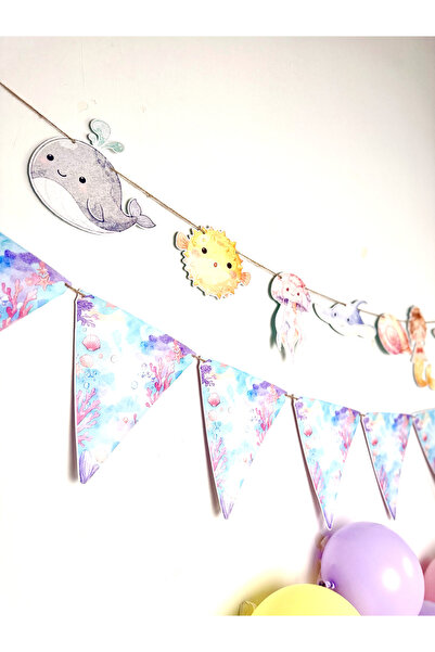 Flu Party Tiny Mermaid Pennant Banner - Little Mermaid Triangle Party Flag