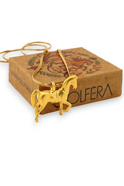 Solfera At Şeklinde Binicinilik Altın Kaplama Kolye Ucu İtalyan Çelik Zincir ...