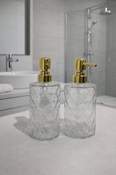 MEYA PİNE 350 ml Glass Liquid Soap Dispenser Set |   Minimal & Transparent Design