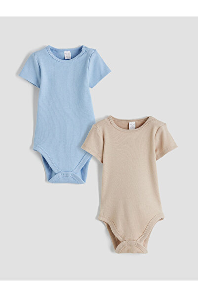 LC Waikiki Giyçık Store Den Beige Crew Neck Baby Boy Snap Fastener Bodysuit 2...
