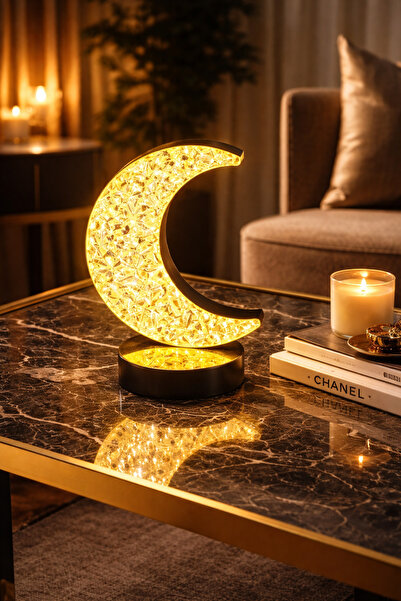 etxShop Dekoratif Ay Işığı Hilal Masa Lambası Ramazan Süs Komidin Üstü Süs Lü...
