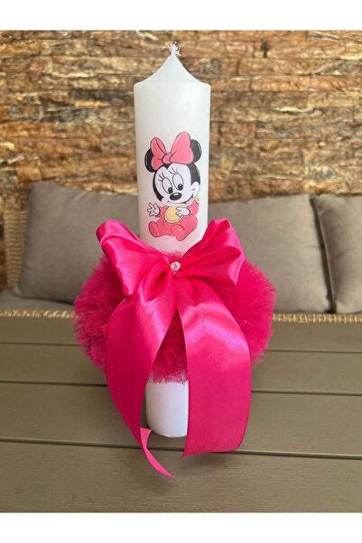 Botez Lumanare Minnie Mouse – fucsia- siclam , 35x6 cm