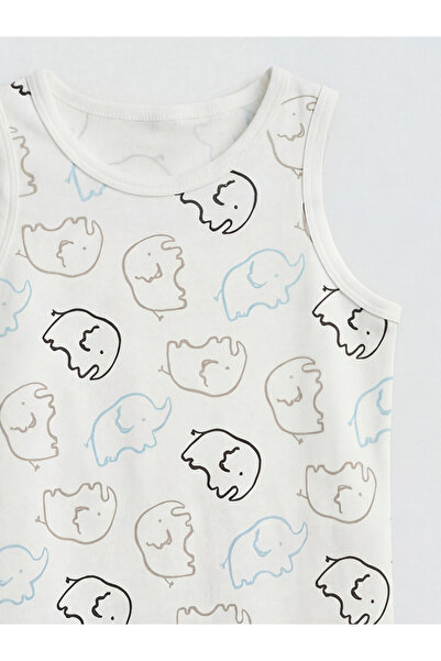 LC Waikiki Ecru Patterned Baby Boy Snap Fastener Bodysuit 3-Piece Set