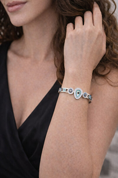 Suse Shop Nazar Boncuklu Paslanmaz Çelik Kelepçe Bilezik