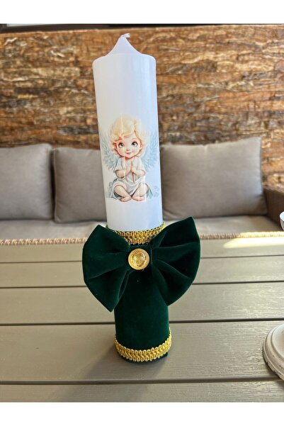 Botez Lumanare ingeras – cu catifea verde, 35X6 CM